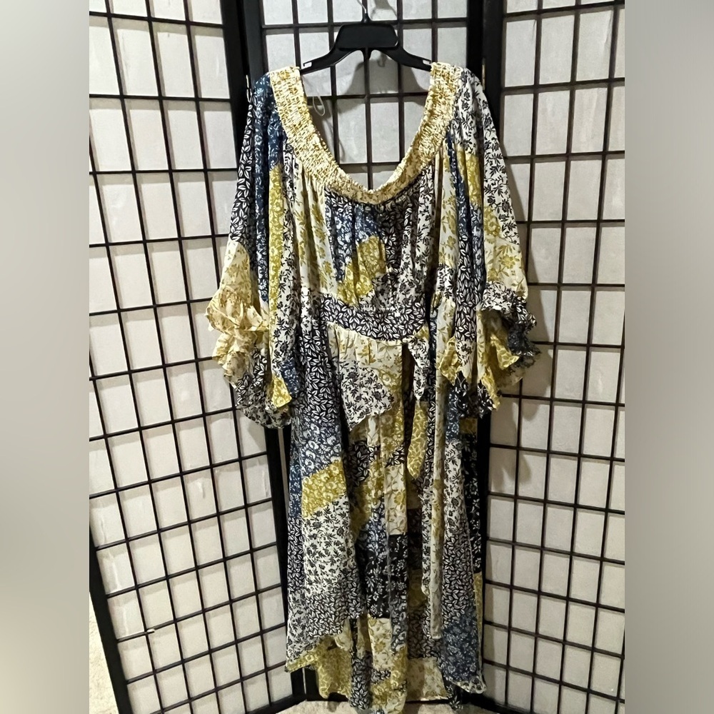 LIVE 4 TRUTH Floral Patchwork MAXI DUSTER Dress in Yellow, Navy & Black SIZE 3X